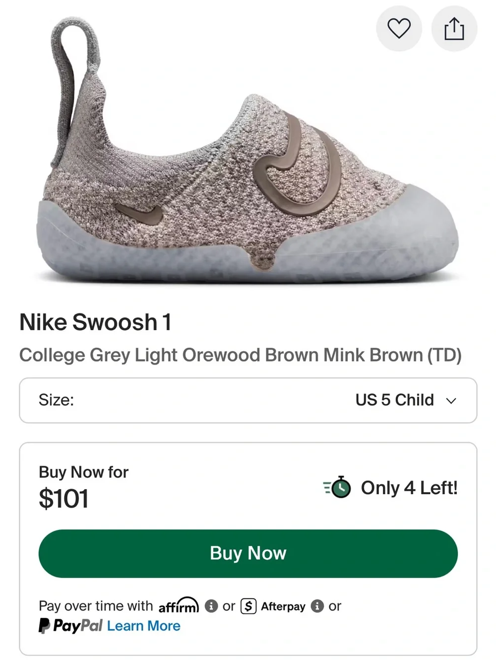 Nike Swoosh Taupe Knit Slip-On Sneakers with Hook-and-Loop